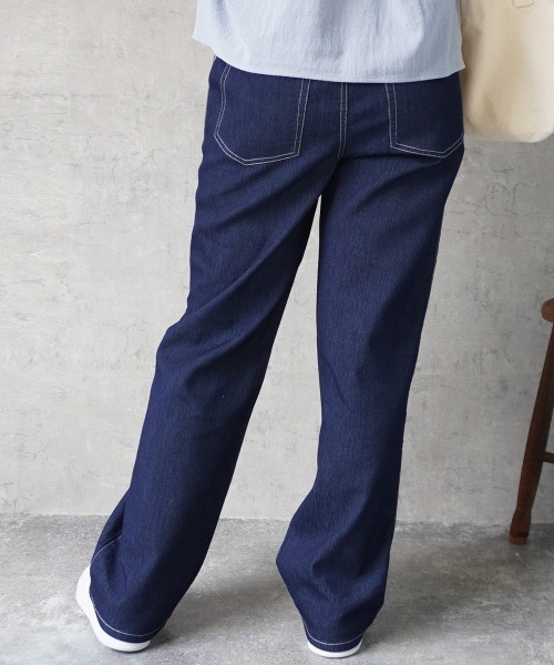 SELECT LEVERY(セレクトリベリー)の「接触冷感 吸水速乾 アイスメッシュイージーストレートパンツ(デニムパンツ・レディース・ネイビー/ライトブルー/ブルー/ワンウォッシュ・SMALL/MEDIUM/LARGE/X-LARGE)」の6枚目の写真
