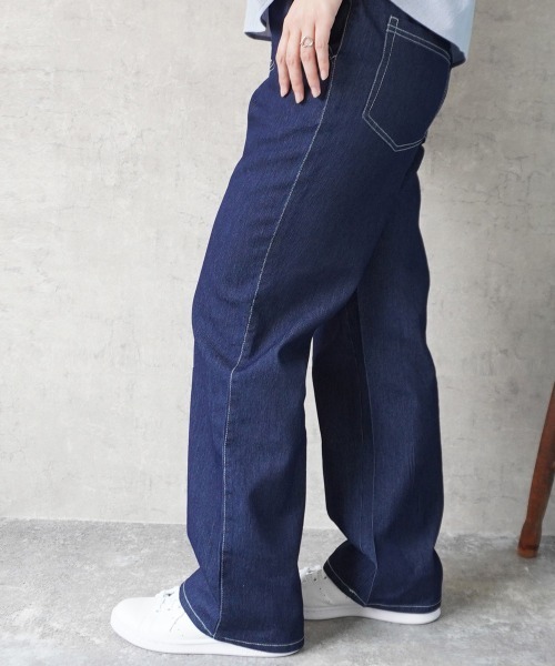 SELECT LEVERY(セレクトリベリー)の「接触冷感 吸水速乾 アイスメッシュイージーストレートパンツ(デニムパンツ・レディース・ネイビー/ライトブルー/ブルー/ワンウォッシュ・SMALL/MEDIUM/LARGE/X-LARGE)」の5枚目の写真
