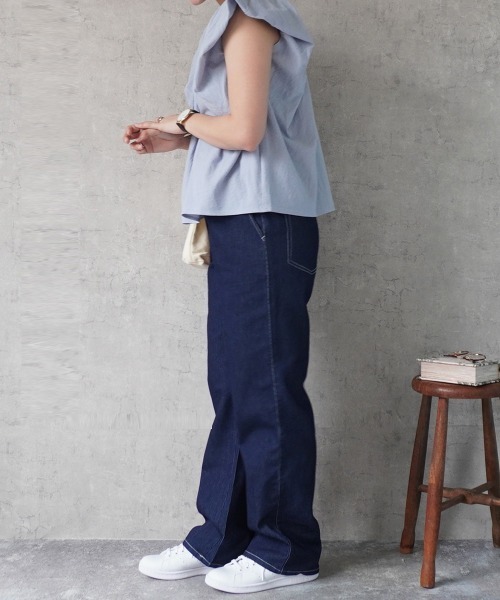 SELECT LEVERY(セレクトリベリー)の「接触冷感 吸水速乾 アイスメッシュイージーストレートパンツ(デニムパンツ・レディース・ネイビー/ライトブルー/ブルー/ワンウォッシュ・SMALL/MEDIUM/LARGE/X-LARGE)」の8枚目の写真