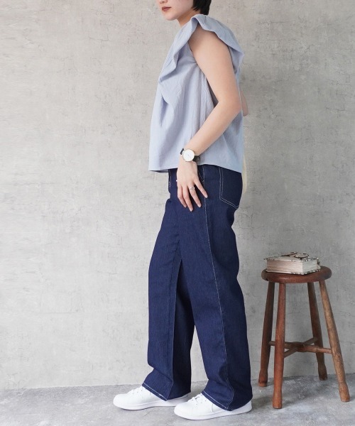 SELECT LEVERY(セレクトリベリー)の「接触冷感 吸水速乾 アイスメッシュイージーストレートパンツ(デニムパンツ・レディース・ネイビー/ライトブルー/ブルー/ワンウォッシュ・SMALL/MEDIUM/LARGE/X-LARGE)」の9枚目の写真