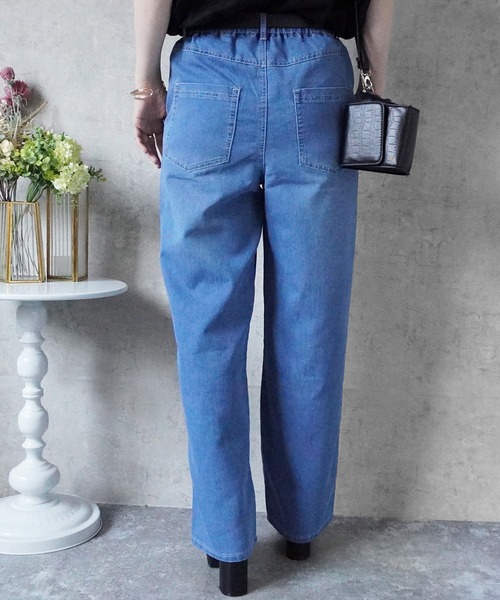 SELECT LEVERY(セレクトリベリー)の「接触冷感 吸水速乾 アイスメッシュイージーストレートパンツ(デニムパンツ・レディース・ネイビー/ライトブルー/ブルー/ワンウォッシュ・SMALL/MEDIUM/LARGE/X-LARGE)」の13枚目の写真