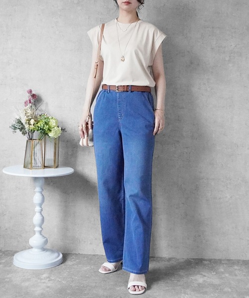 SELECT LEVERY(セレクトリベリー)の「接触冷感 吸水速乾 アイスメッシュイージーストレートパンツ(デニムパンツ・レディース・ネイビー/ライトブルー/ブルー/ワンウォッシュ・SMALL/MEDIUM/LARGE/X-LARGE)」の15枚目の写真