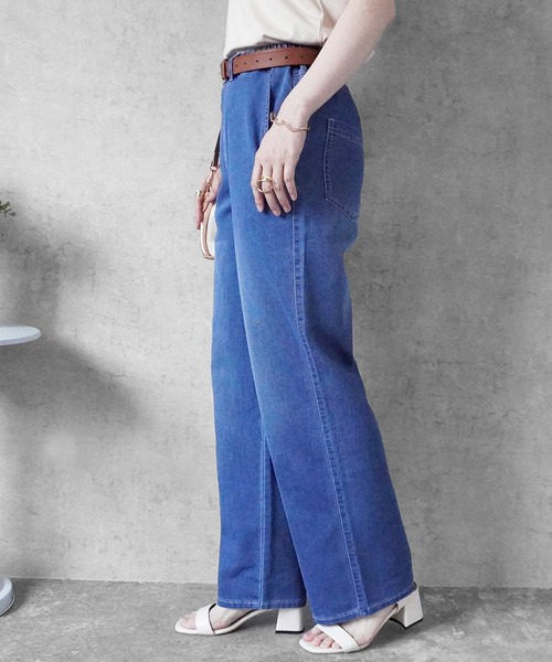 SELECT LEVERY(セレクトリベリー)の「接触冷感 吸水速乾 アイスメッシュイージーストレートパンツ(デニムパンツ・レディース・ネイビー/ライトブルー/ブルー/ワンウォッシュ・SMALL/MEDIUM/LARGE/X-LARGE)」の16枚目の写真
