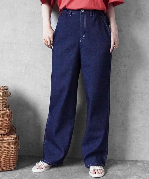 SELECT LEVERY(セレクトリベリー)の「接触冷感 吸水速乾 アイスメッシュイージーストレートパンツ(デニムパンツ・レディース・ネイビー/ライトブルー/ブルー/ワンウォッシュ・SMALL/MEDIUM/LARGE/X-LARGE)」の17枚目の写真