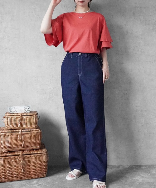 SELECT LEVERY(セレクトリベリー)の「接触冷感 吸水速乾 アイスメッシュイージーストレートパンツ(デニムパンツ・レディース・ネイビー/ライトブルー/ブルー/ワンウォッシュ・SMALL/MEDIUM/LARGE/X-LARGE)」の18枚目の写真