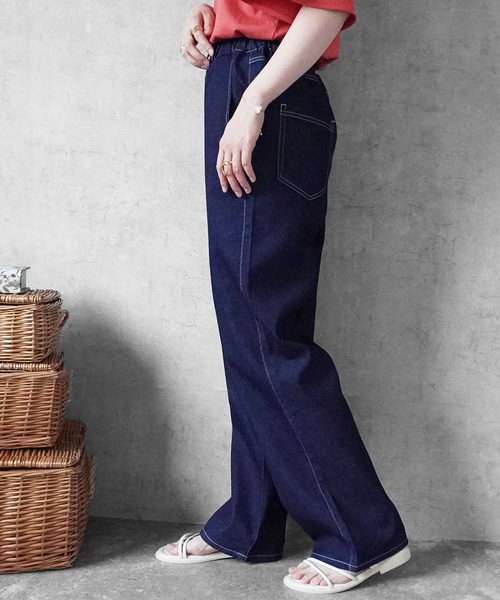 SELECT LEVERY(セレクトリベリー)の「接触冷感 吸水速乾 アイスメッシュイージーストレートパンツ(デニムパンツ・レディース・ネイビー/ライトブルー/ブルー/ワンウォッシュ・SMALL/MEDIUM/LARGE/X-LARGE)」の19枚目の写真