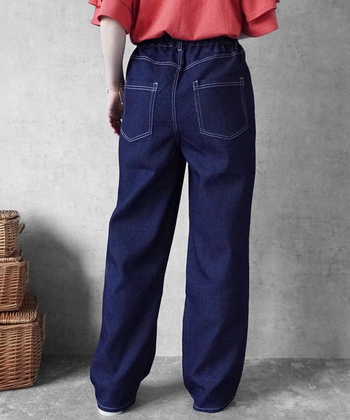SELECT LEVERY(セレクトリベリー)の「接触冷感 吸水速乾 アイスメッシュイージーストレートパンツ(デニムパンツ・レディース・ネイビー/ライトブルー/ブルー/ワンウォッシュ・SMALL/MEDIUM/LARGE/X-LARGE)」の20枚目の写真