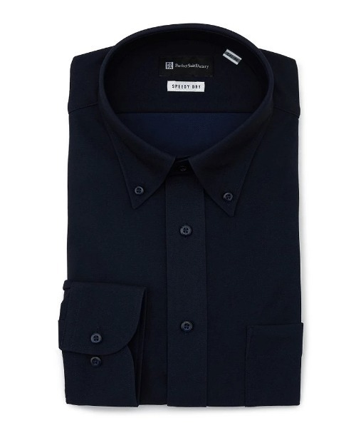 Perfect Suit FActory（パーフェクトスーツファクトリー）の「SPEEDY DRY　長袖ワイシャツ　鹿の子　ネイビー（ビジネスシャツ・メンズ・ネイビー・首回り37cm-裄丈80cm/首回り39cm-裄丈82cm/首回り41cm-裄丈84cm/首回り43cm-裄丈86cm）」の3枚目の写真