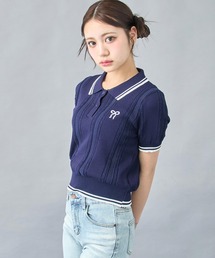 ANAP（アナップ）の「配色 ポロ リボン ニットトップス（ニット/セーター）」