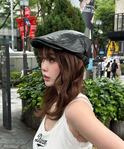 RAY CASSIN(レイカズン)の「レザーハンチング(ハンチング/ベレー帽・レディース・ブラウン/ブラック・FREE)」の1枚目の写真