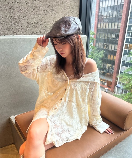 RAY CASSIN(レイカズン)の「レザーハンチング(ハンチング/ベレー帽・レディース・ブラウン/ブラック・FREE)」の3枚目の写真