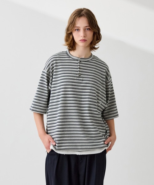 HENLEY NECK MULTI BORDER TEE / ヘンリーネックマルチボーダーT（T