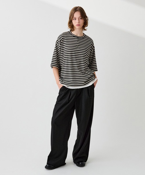 HENLEY NECK MULTI BORDER TEE / ヘンリーネックマルチボーダーT（T