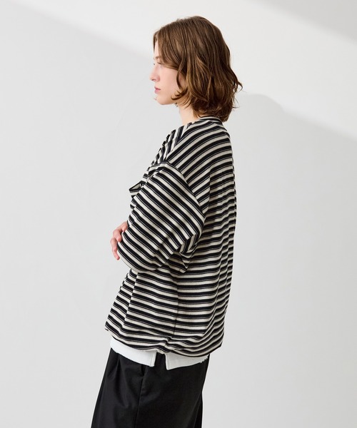 WETTEMPT(ウィテンプト)の「HENLEY NECK MULTI BORDER TEE / ヘンリーネックマルチボーダーT(Tシャツ/カットソー・メンズ・グレー/ブラック/グレイッシュベージュ・SMALL/MEDIUM/LARGE)」の6枚目の写真