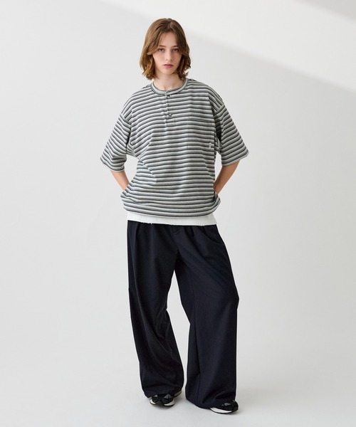 WETTEMPT(ウィテンプト)の「HENLEY NECK MULTI BORDER TEE / ヘンリーネックマルチボーダーT(Tシャツ/カットソー・メンズ・グレー/ブラック/グレイッシュベージュ・SMALL/MEDIUM/LARGE)」の22枚目の写真