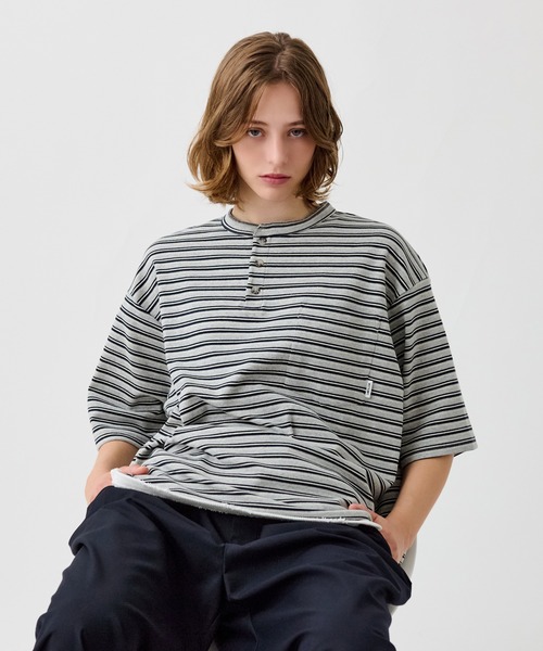 HENLEY NECK MULTI BORDER TEE / ヘンリーネックマルチボーダーT（T