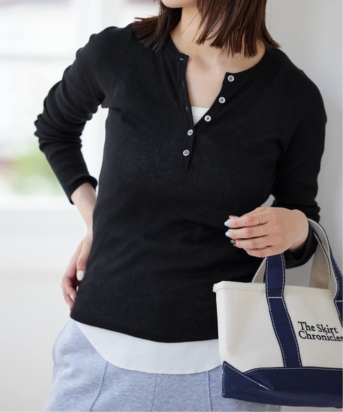 SLOBE IENA（スローブイエナ）の「《WEB限定/追加》スイビハイゲージヘンリープルオーバー（ニット/セーター・レディース・チャコールグレー/ブラック/ホワイト・FREE）」の4枚目の写真