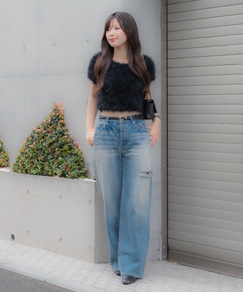 トップス feather tulle knit T-shirt senee feather tulle knit T-shirt（フェザーチュールニットTシャツ