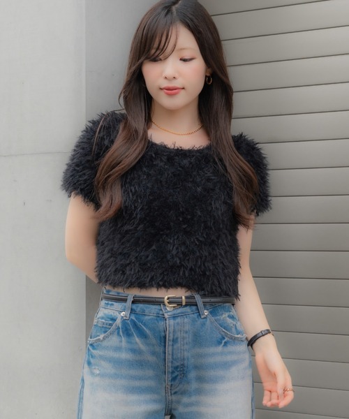 トップス feather tulle knit T-shirt senee feather tulle knit T-shirt（フェザーチュールニットTシャツ