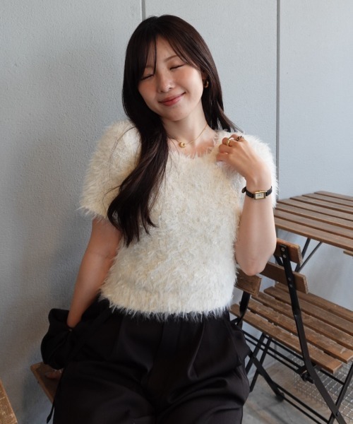トップス feather tulle knit T-shirt senee feather tulle knit T-shirt（フェザーチュールニットTシャツ