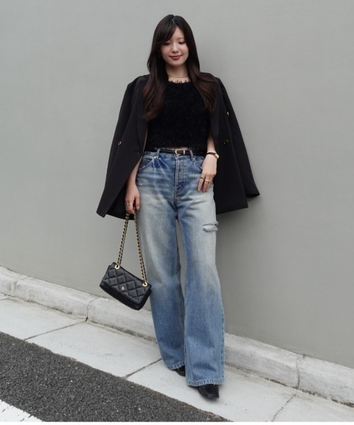 SENEE feather tulle knit T-shirt ブラック feather tulle knit T-shirt（フェザーチュールニットTシャツ