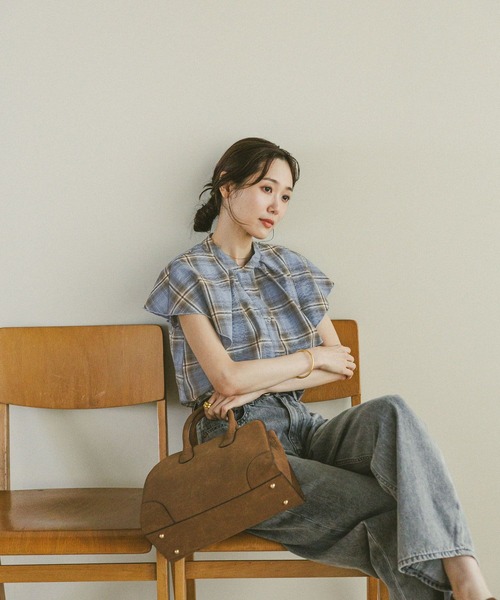 セール】チェックフリルブラウスノースリーブ/498365（シャツ/ブラウス