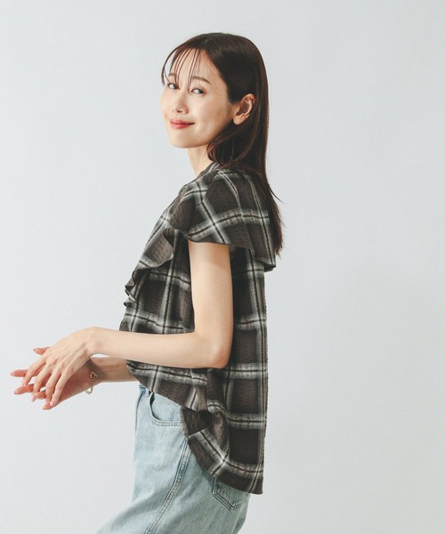 GLOBAL WORK（グローバルワーク）の「チェックフリルブラウスノースリーブ/498365（シャツ/ブラウス・レディース・ブラック/ブラウン/ブルー系その他7・LARGE/MEDIUM）」の11枚目の写真
