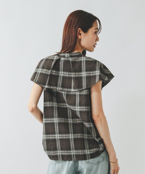 GLOBAL WORK（グローバルワーク）の「チェックフリルブラウスノースリーブ/498365（シャツ/ブラウス・レディース・ブラック/ブラウン/ブルー系その他7・LARGE/MEDIUM）」の12枚目の写真