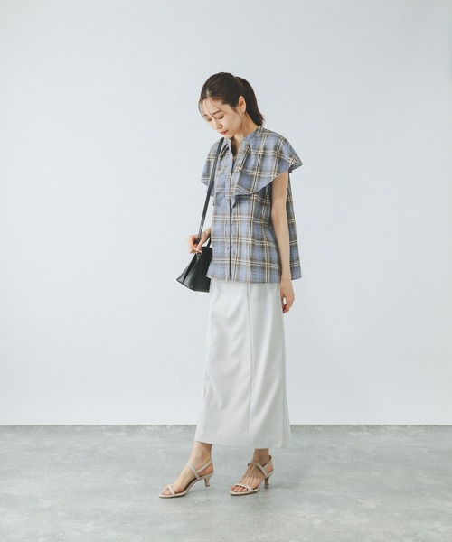 GLOBAL WORK（グローバルワーク）の「チェックフリルブラウスノースリーブ/498365（シャツ/ブラウス・レディース・ブラック/ブラウン/ブルー系その他7・LARGE/MEDIUM）」の14枚目の写真