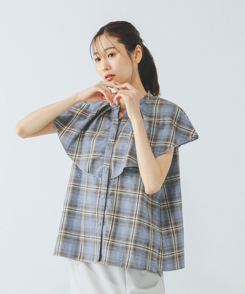 GLOBAL WORK（グローバルワーク）の「チェックフリルブラウスノースリーブ/498365（シャツ/ブラウス・レディース・ブラック/ブラウン/ブルー系その他7・LARGE/MEDIUM）」の16枚目の写真