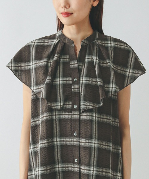 GLOBAL WORK（グローバルワーク）の「チェックフリルブラウスノースリーブ/498365（シャツ/ブラウス・レディース・ブラック/ブラウン/ブルー系その他7・LARGE/MEDIUM）」の20枚目の写真