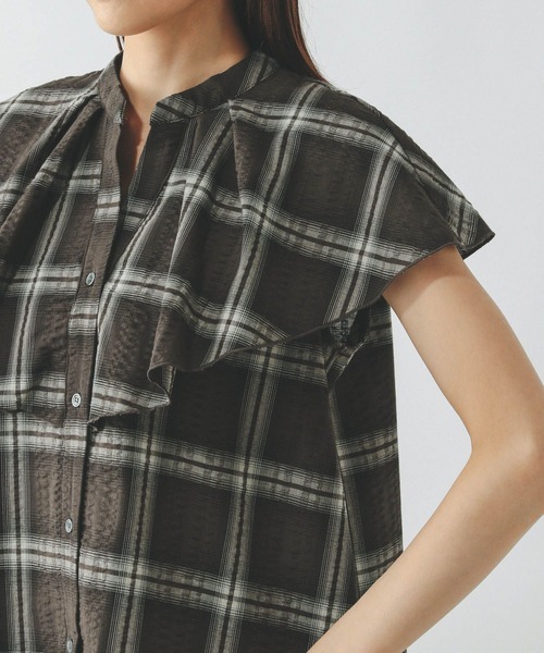 GLOBAL WORK（グローバルワーク）の「チェックフリルブラウスノースリーブ/498365（シャツ/ブラウス・レディース・ブラック/ブラウン/ブルー系その他7・LARGE/MEDIUM）」の22枚目の写真