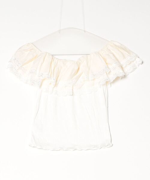 gossip!ロサンゼルス(ゴシップロサンゼルス)の「ストレッチデコルテフリル オフショルダーサマートップス(Tシャツ/カットソー・レディース・ネイビー/オフホワイト・FREE)」の3枚目の写真