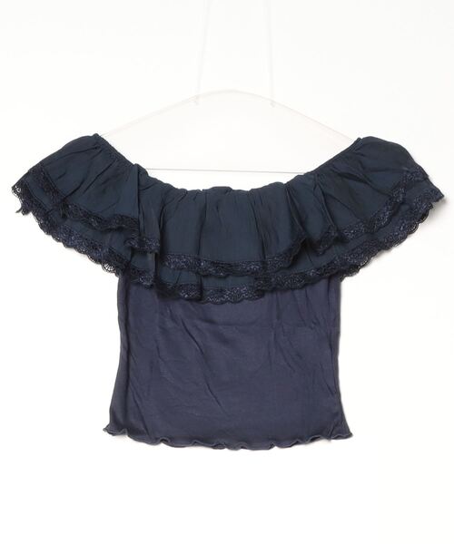gossip!ロサンゼルス(ゴシップロサンゼルス)の「ストレッチデコルテフリル オフショルダーサマートップス(Tシャツ/カットソー・レディース・ネイビー/オフホワイト・FREE)」の18枚目の写真