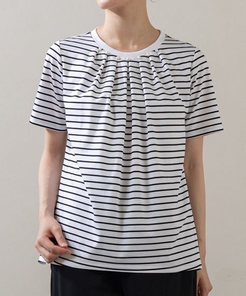 Sono（ソーノ）の「【SONO/ソーノ】ｴｯｾﾝｼｬﾙｺｯﾄﾝTee（Tシャツ/カットソー・レディース・ホワイト/ホワイト×ブラック/ブラック・F）」の3枚目の写真