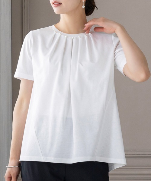 Sono（ソーノ）の「【SONO/ソーノ】ｴｯｾﾝｼｬﾙｺｯﾄﾝTee（Tシャツ/カットソー・レディース・ホワイト/ホワイト×ブラック/ブラック・F）」の4枚目の写真