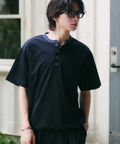 Adoon plain（アドーンプレーン）の「ASSORTED HENRY NECK DRAWCORD T-SHIRT / アソートヘンリーネックドローコードT (無地・ボーダー)（Tシャツ/カットソー・メンズ・チャコールグレー/ネイビー/ブラック/その他・MEDIUM/LARGE）」の18枚目の写真