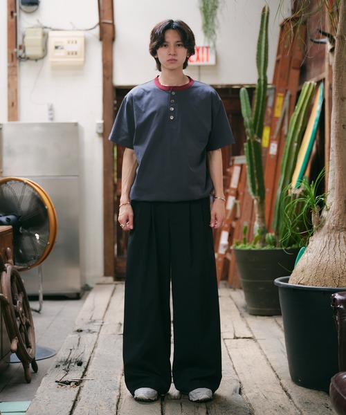 Adoon plain(アドーンプレーン)の「ASSORTED HENRY NECK DRAWCORD T-SHIRT / アソートヘンリーネックドローコードT (無地・ボーダー)(Tシャツ/カットソー・メンズ・チャコールグレー/ネイビー/ブラック/その他・MEDIUM/LARGE)」の22枚目の写真