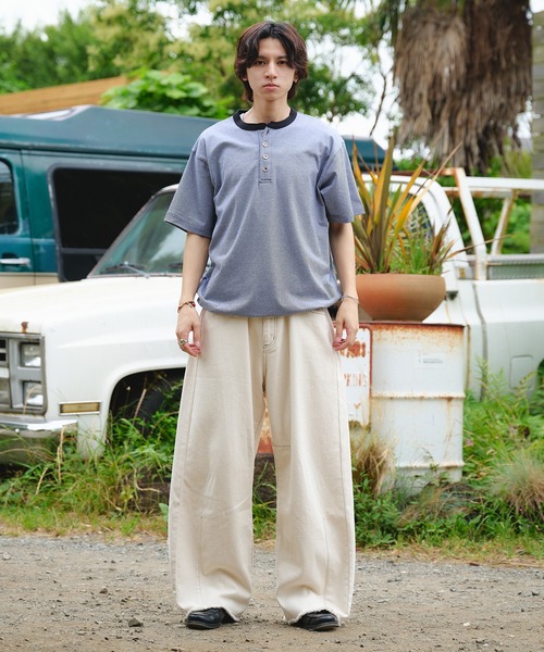 Adoon plain（アドーンプレーン）の「ASSORTED HENRY NECK DRAWCORD T-SHIRT / アソートヘンリーネックドローコードT (無地・ボーダー)（Tシャツ/カットソー・メンズ・チャコールグレー/ネイビー/ブラック/その他・MEDIUM/LARGE）」の22枚目の写真