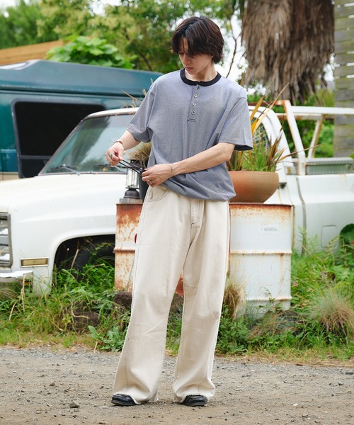 Adoon plain（アドーンプレーン）の「ASSORTED HENRY NECK DRAWCORD T-SHIRT / アソートヘンリーネックドローコードT (無地・ボーダー)（Tシャツ/カットソー・メンズ・チャコールグレー/ネイビー/ブラック/その他・MEDIUM/LARGE）」の19枚目の写真