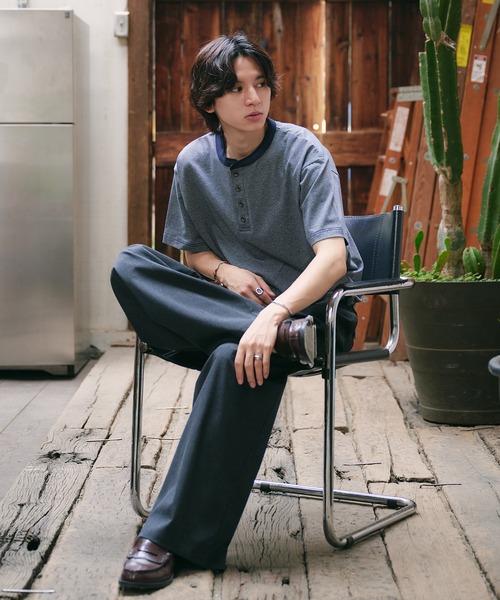 Adoon plain(アドーンプレーン)の「ASSORTED HENRY NECK DRAWCORD T-SHIRT / アソートヘンリーネックドローコードT (無地・ボーダー)(Tシャツ/カットソー・メンズ・チャコールグレー/ネイビー/ブラック/その他・MEDIUM/LARGE)」の18枚目の写真