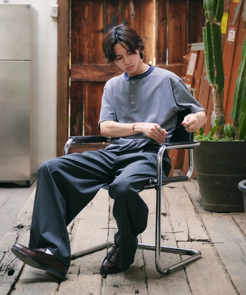 Adoon plain(アドーンプレーン)の「ASSORTED HENRY NECK DRAWCORD T-SHIRT / アソートヘンリーネックドローコードT (無地・ボーダー)(Tシャツ/カットソー・メンズ・チャコールグレー/ネイビー/ブラック/その他・MEDIUM/LARGE)」の16枚目の写真