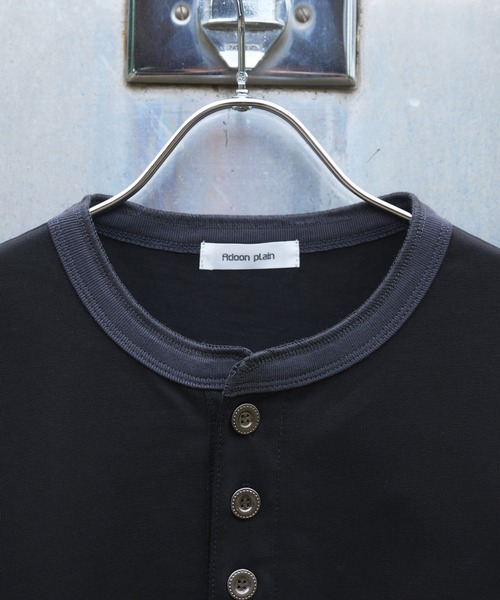 Adoon plain（アドーンプレーン）の「ASSORTED HENRY NECK DRAWCORD T-SHIRT / アソートヘンリーネックドローコードT (無地・ボーダー)（Tシャツ/カットソー・メンズ・チャコールグレー/ネイビー/ブラック/その他・MEDIUM/LARGE）」の15枚目の写真