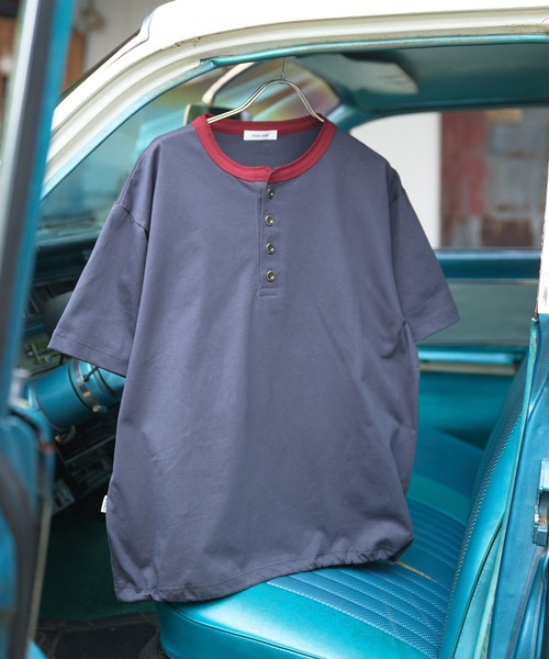 Adoon plain（アドーンプレーン）の「ASSORTED HENRY NECK DRAWCORD T-SHIRT / アソートヘンリーネックドローコードT (無地・ボーダー)（Tシャツ/カットソー・メンズ・チャコールグレー/ネイビー/ブラック/その他・MEDIUM/LARGE）」の11枚目の写真