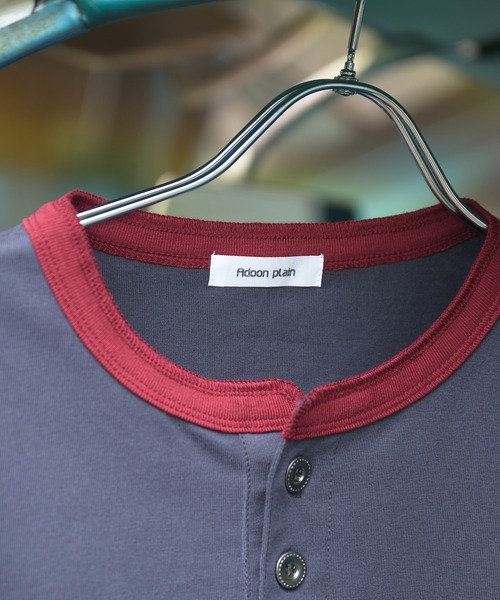 Adoon plain（アドーンプレーン）の「ASSORTED HENRY NECK DRAWCORD T-SHIRT / アソートヘンリーネックドローコードT (無地・ボーダー)（Tシャツ/カットソー・メンズ・チャコールグレー/ネイビー/ブラック/その他・MEDIUM/LARGE）」の10枚目の写真