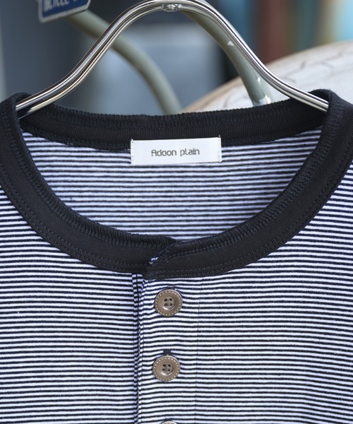 Adoon plain（アドーンプレーン）の「ASSORTED HENRY NECK DRAWCORD T-SHIRT / アソートヘンリーネックドローコードT (無地・ボーダー)（Tシャツ/カットソー・メンズ・チャコールグレー/ネイビー/ブラック/その他・MEDIUM/LARGE）」の5枚目の写真