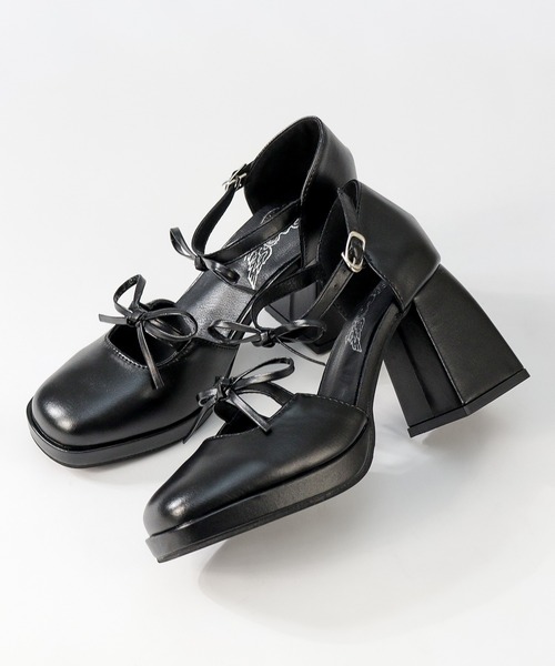 LOVEHUNTER(ラブハンター)の「LOVEHUNTER/厚底チャンキーヒール ダブルリボンパンプス(2214)(パンプス・レディース・ホワイト/ブラック・S/M/L/LL)」の6枚目の写真