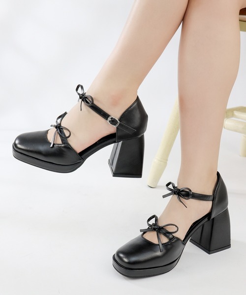 LOVEHUNTER(ラブハンター)の「LOVEHUNTER/厚底チャンキーヒール ダブルリボンパンプス(2214)(パンプス・レディース・ホワイト/ブラック・S/M/L/LL)」の8枚目の写真