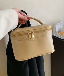 【美品】アナトリエ リボン レザー バニティバッグ ブラウンxベージュ 美品】アナトリエ リボン レザー バニティバッグ ブラウンx