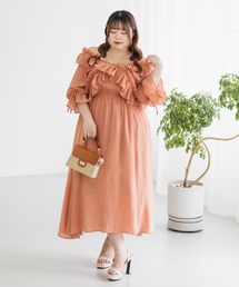 FROM JAPAN様 カネコイサオ♢オレンジ色の半袖フリルロングワンピース FROM JAPAN様 カネコイサオ♢オレンジ色の半袖フリルロングワンピース